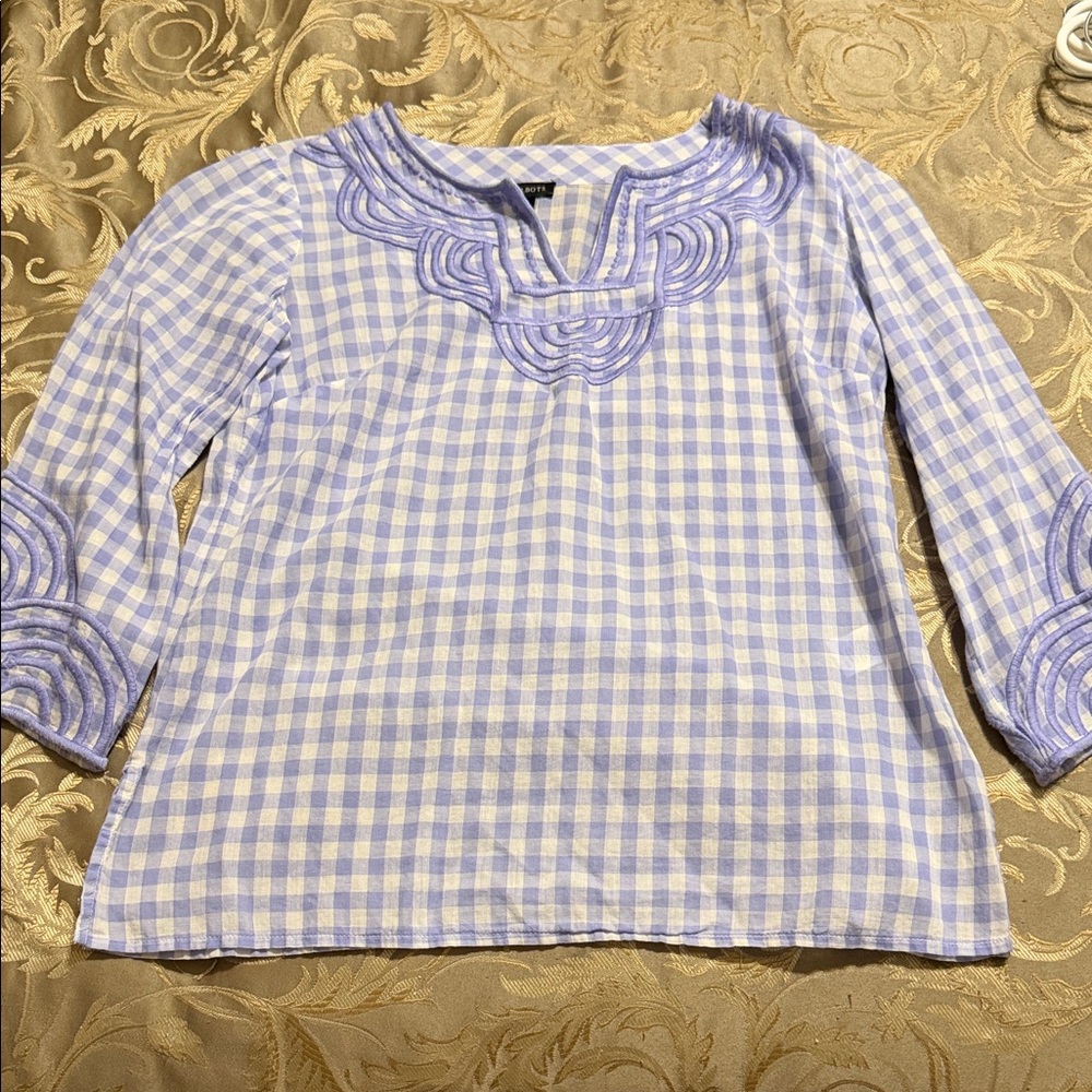 Talbots Lavender and White Gingham Blouse
